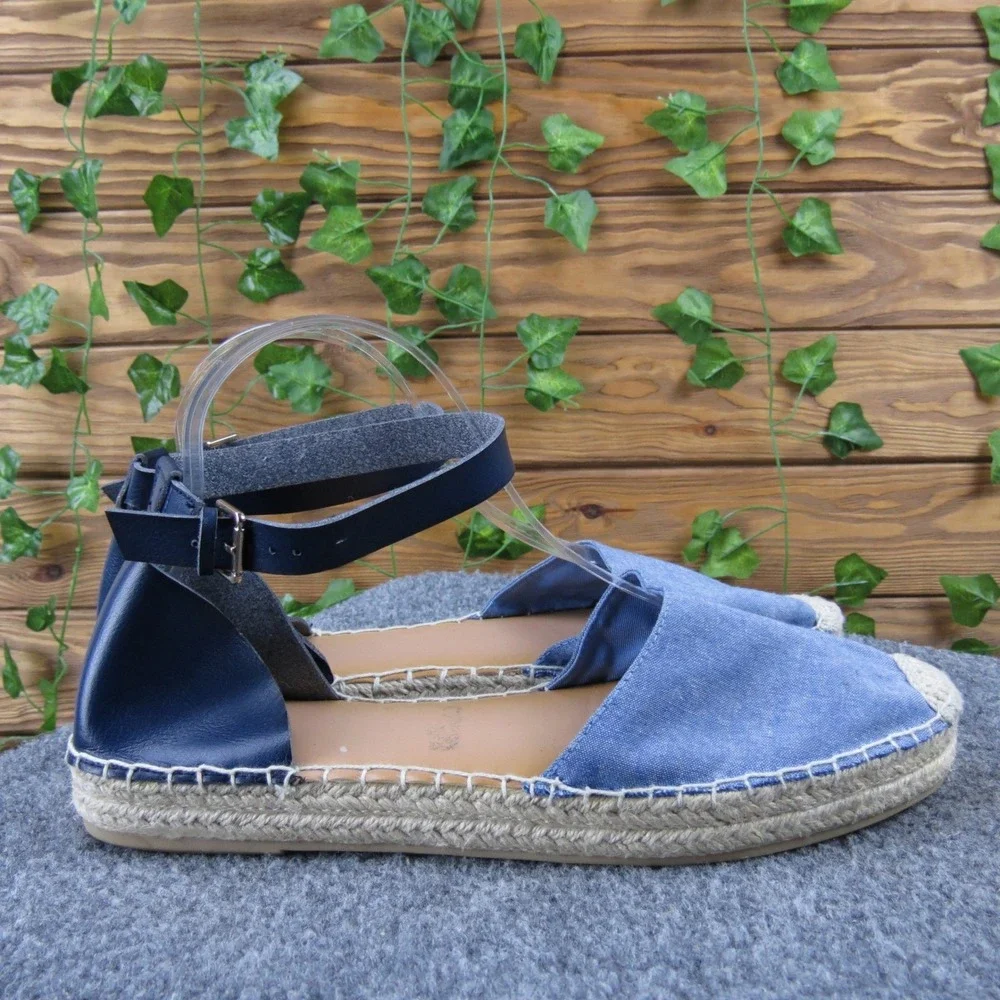 Old Navy Women Denim Blue Espadrille Ankle Strap Sandals Shoes Size 10